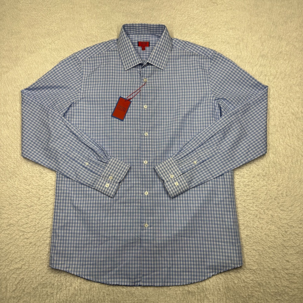 NWT ZNT18 Dress Shirt Long Sleeve Button Down Blue Check Men's 16 34/35 (Large)